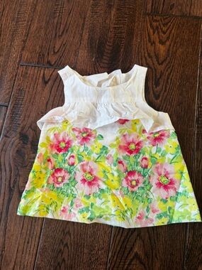 Janie and Jack White Floral Ruffle Tank Dress with Pink and Yellow Blooms